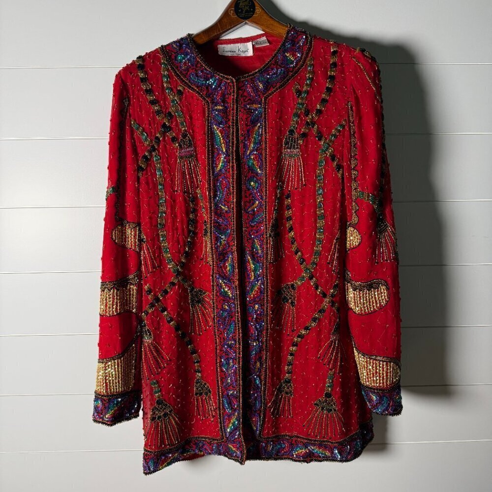 Lawrence Kazar New York Formal Red, Purple,...Embellished Evening Jacket Size L